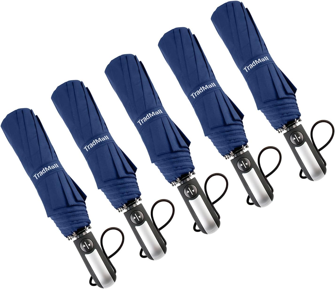 TradMall 5 Pack Bulk Umbrellas Travel Windproof Portable Compact Large Size Canopy for Rain Auto Open & Close