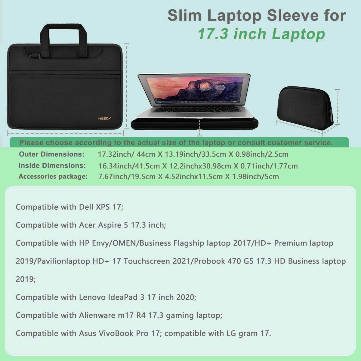 Hseok Laptop Shoulder Bag 17-17.3 inch Case, Durable Shockproof Protective Briefcase with