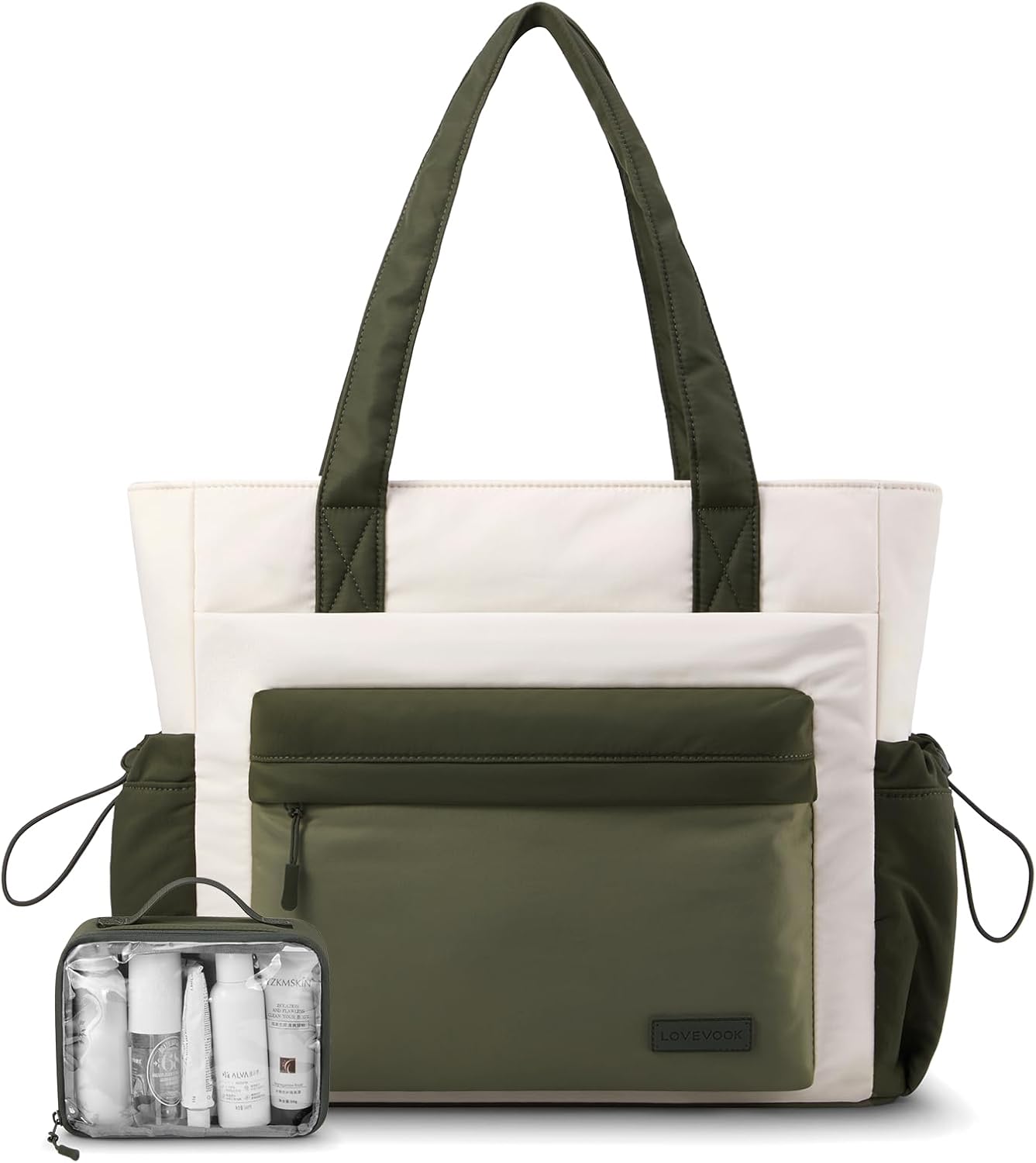LOVEVOOK Tote Bag for Women, Puffer Work Tote with Zipper, Compartments, Travel Handbag for Nurse, Teacher, Daily Use, Gym