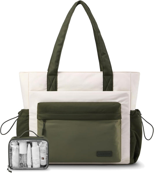 LOVEVOOK Tote Bag for Women, Puffer Work Tote with Zipper, Compartments, Travel Handbag for Nurse, Teacher, Daily Use, Gym