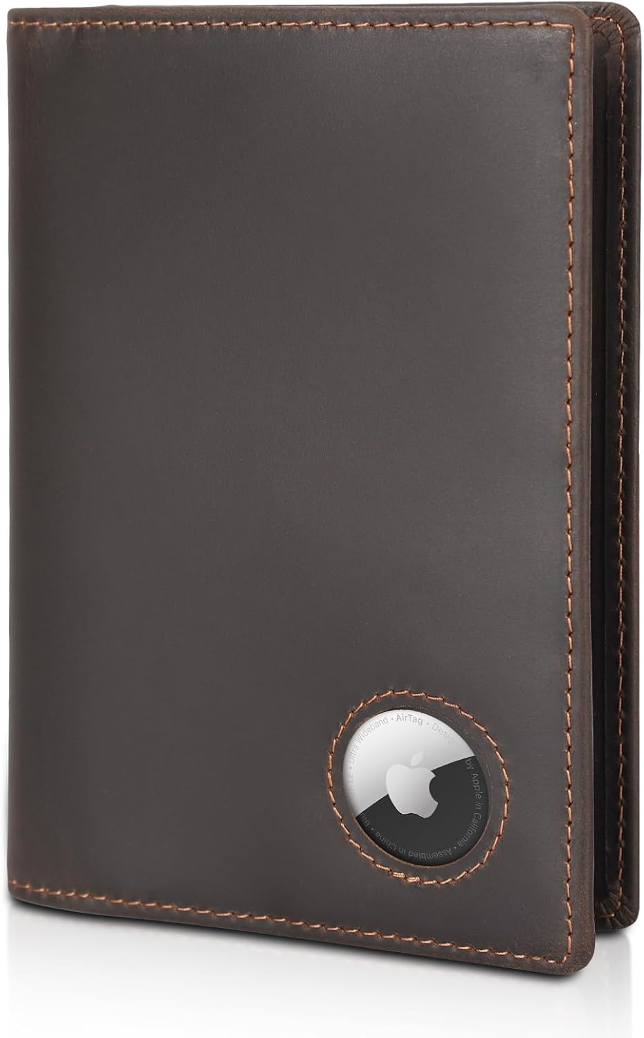 Polare Slim RFID Blocking Leather Passport Holder Travel Bifold Wallet For Men (Dark Brown with AirTag Holder)
