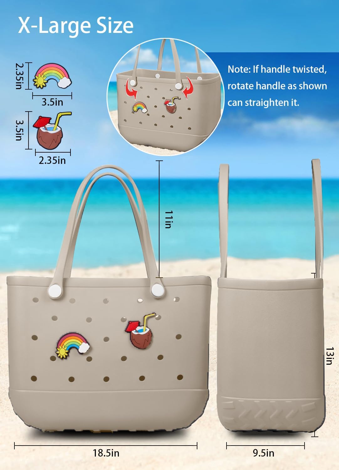 Beach Bag Rubber Tote Bag - Waterproof Travel Bag for Women Washable Tote Bag Handbag for Sports Beach Market Pool