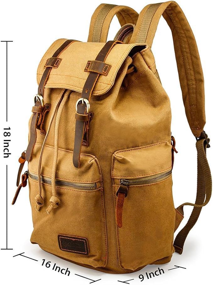 GEARONIC Vintage Canvas Backpack, Casual Daypack Backpacks for Men Women, 15inch Laptop Bag Travel Hiking Camping Rucksack