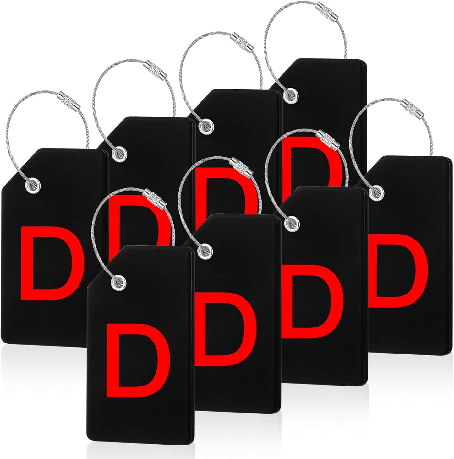 8 Pcs Initial Letter A-Z Luggage Tags Silicone Suitcase Instrument Tag with Name Card and Stainless Steel Loop(Letter D,Red, Black)