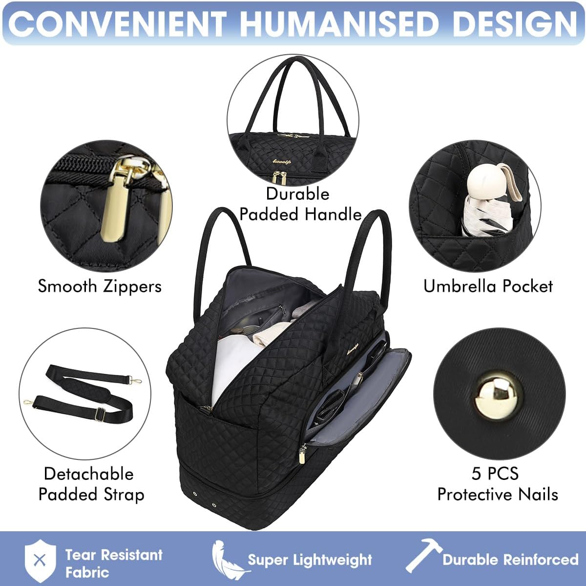 Travel Duffle Bag Weekender for Women - 38L Carry-On Overnight Personal Item Bag with Shoe