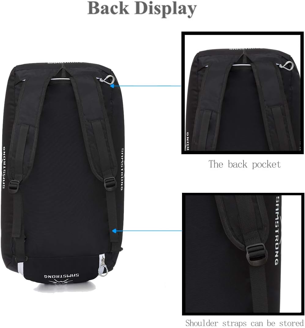Samstrong Sports Gym Bag with Shoes Compartment 50 Liter Water Resistant Travel Duffel Bag Durable Duffle Bag Weekender Bag for Men and Women, Black