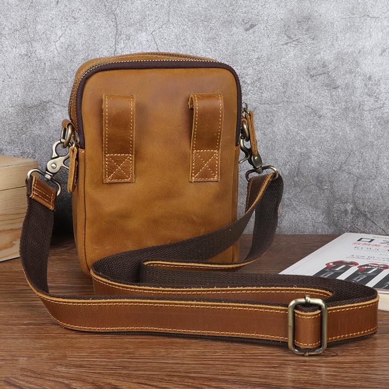 Versatile Cowhide Small Messenger Bag for Men - Convertible Shoulder Satchel & Waist Fanny Pack with Phone Pouch