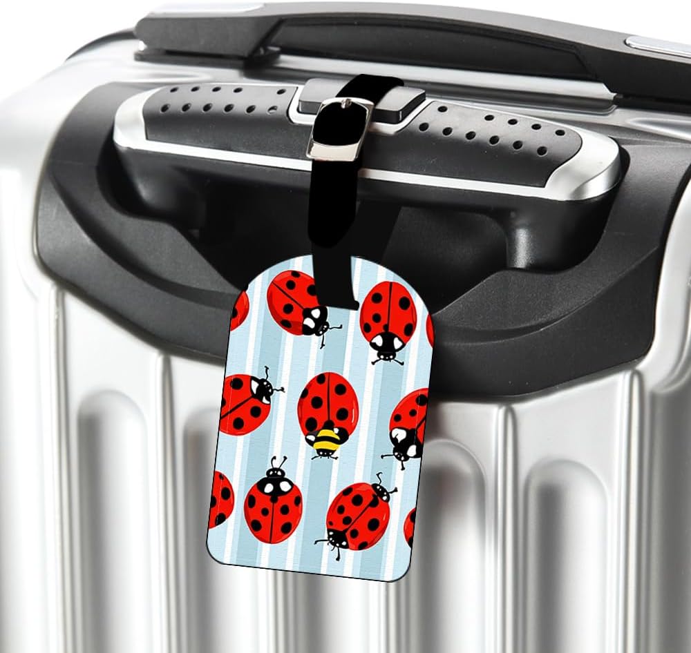 Luggage Suitcase Carry-on ID Tag Ladybugs-Red Black Travel ID Label Leather Baggage Airplane Label - 1 pack