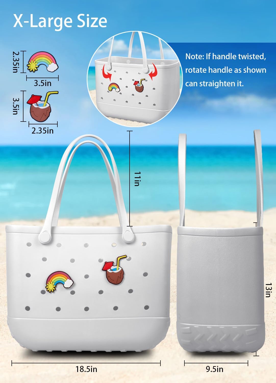Beach Bag Rubber Tote Bag - Waterproof Travel Bag for Women Washable Tote Bag Handbag for Sports Beach Market Pool