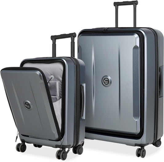 Luggage Sets 2 Piece, Carry On Luggage with Front Pocket & USB Port and 28 Inch Expandable Checked Luggage with Top Opening, Durable PC Hardside Suitcases with Spinner Wheels & TSA Lock, Gray (20/28)