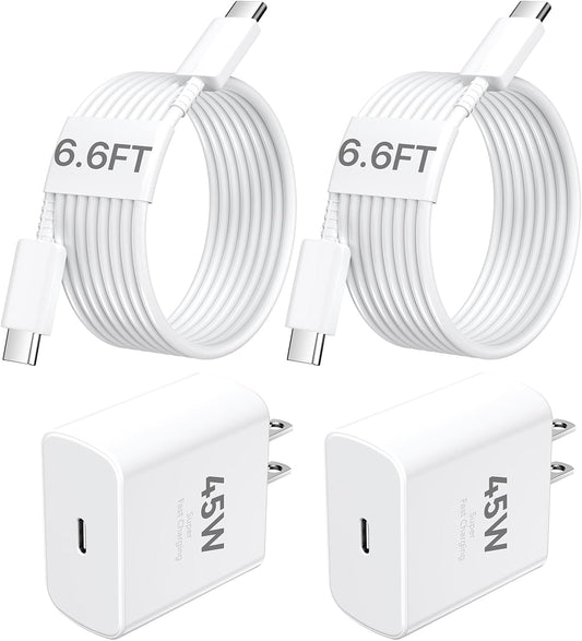 iPhone 17 16 15 Charger Fast Charging PD 45W, 6.6 FT USB C Cable iPhone 17/16/15 Pro max Charging Long Cord with Apple Charger Block for iPhone 17 Pro Max/17 Pro/17 Air/iPhone 16 15 Series, iPad,2Pack