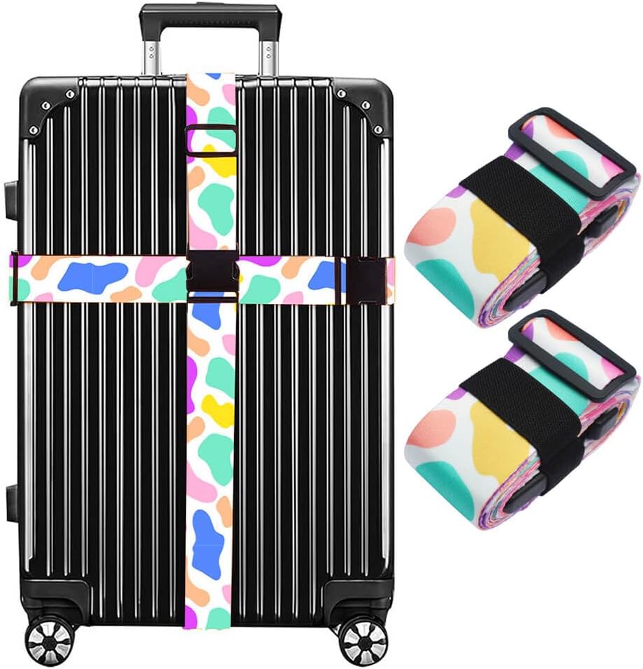 Luggage Straps for Suitcases TSA Approved Easy Pack Organized Suitcase Strap, Luggage Strap, Luggage Belt Strap, Bag Straps for Luggage. Buckle Straps Travel Accessories (Cow Printing)