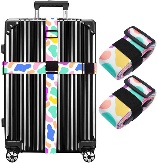 Luggage Straps for Suitcases TSA Approved Easy Pack Organized Suitcase Strap, Luggage Strap, Luggage Belt Strap, Bag Straps for Luggage. Buckle Straps Travel Accessories (Cow Printing)