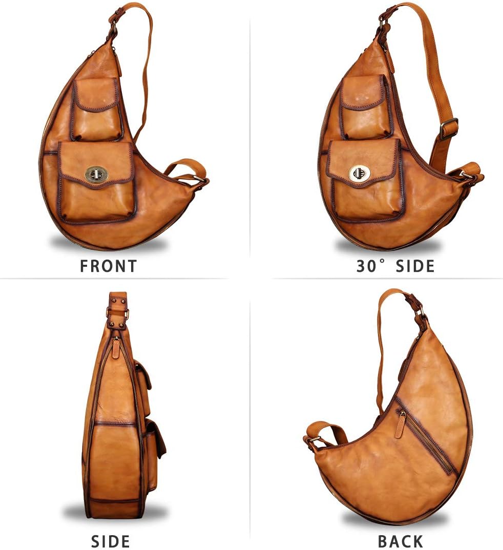 Genuine Leather Large Sling Bag for Men and Women Vintage Real Leather Sling Backpack Shoulder Crossbody Bag Chest Bag