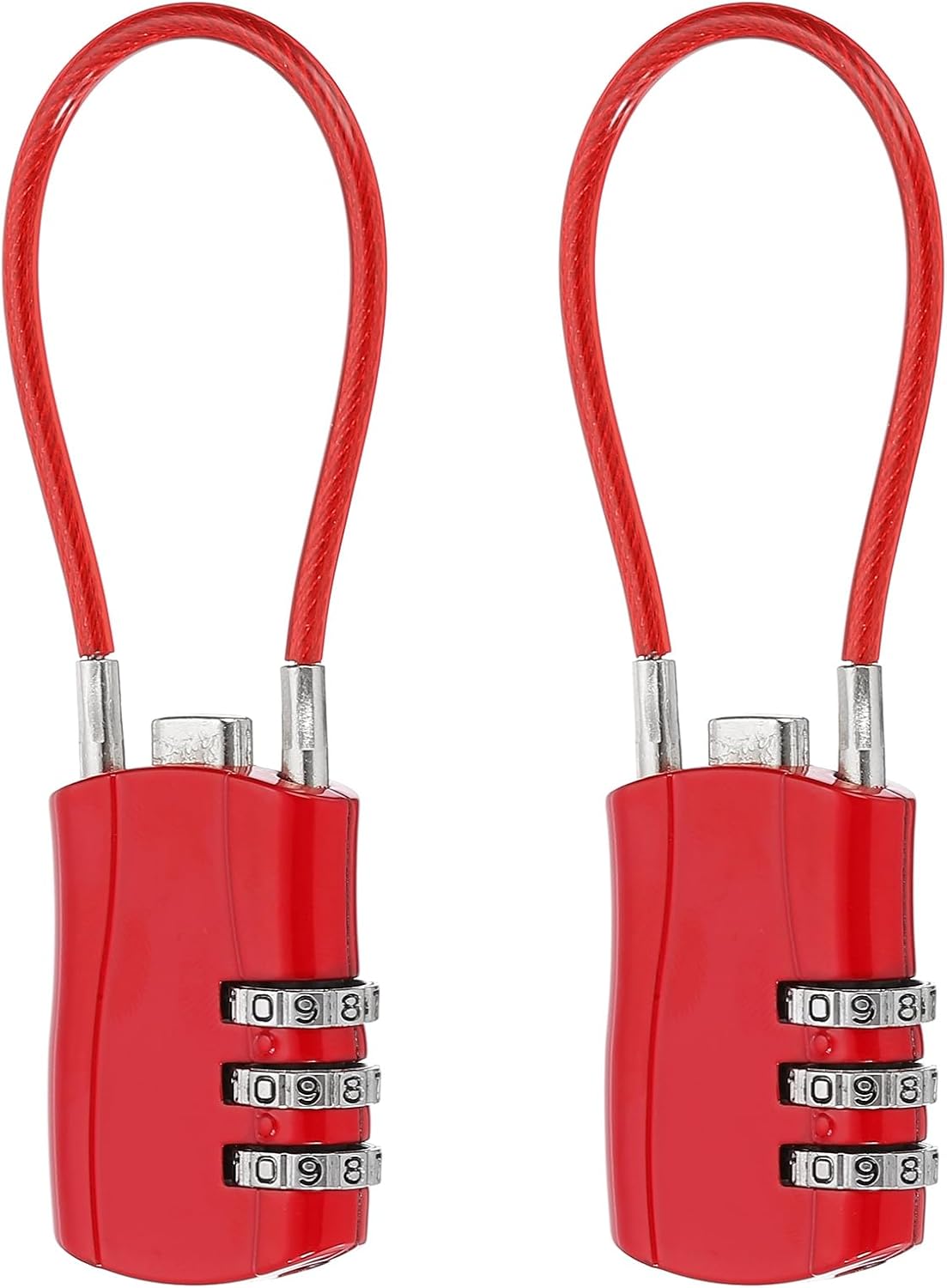 MECCANIXITY 2 Pcs Luggage Travel Lock, 3 Digit Cable Combination Lock 1-3/16" Width Body with 5" Long Cable for Suitcase Bag Cabinets Small Fences Gym, Red