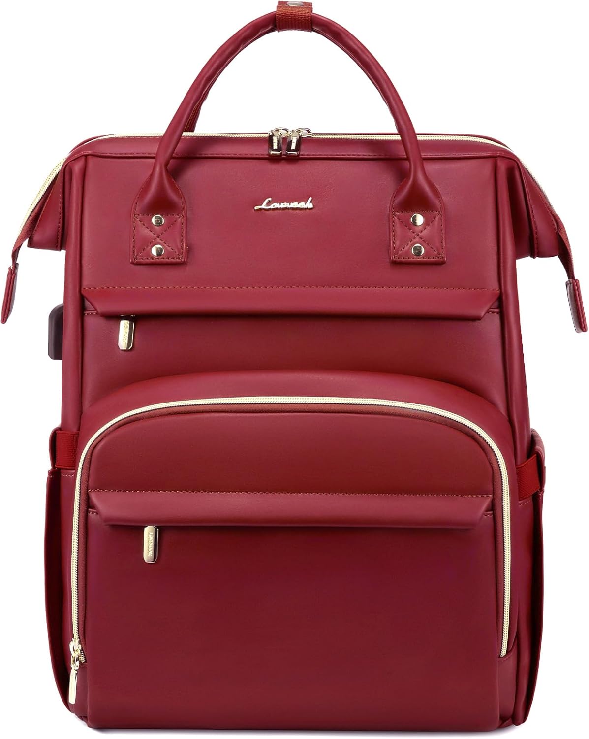 LOVEVOOK Leather Laptop Backpack for Women 15.6 inch,Travel Backpack Purse Nurse Teacher Backpack Computer Laptop Bag,Professional College Business Work Bags Carry On Backpack with USB Port,Chili Red