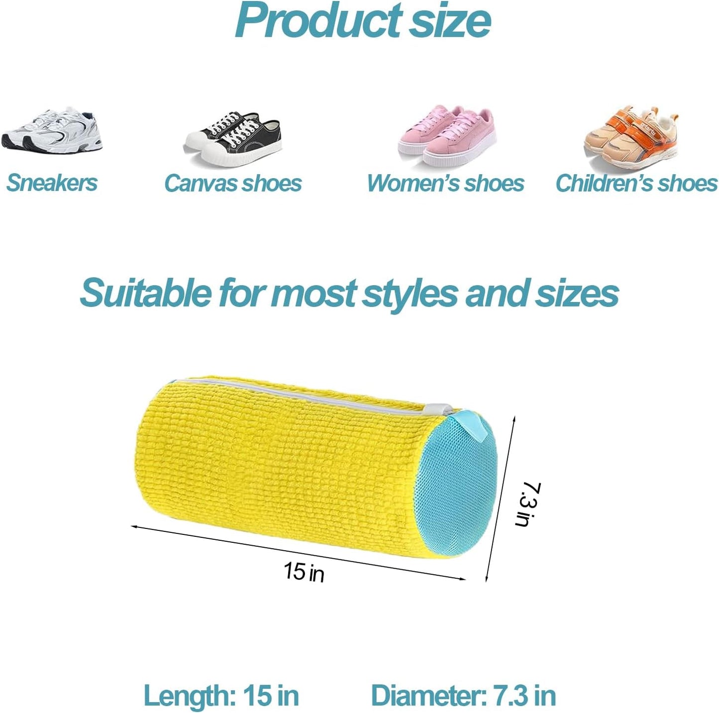 Shoe Laundry Bag for Washing Machine, 2pcs Sneaker Cleaning Bags with Microfiber Lining, Reusable Shoe Wash Bags for Washer & Dryer, Protective Laundry Mesh Bags for Shoes