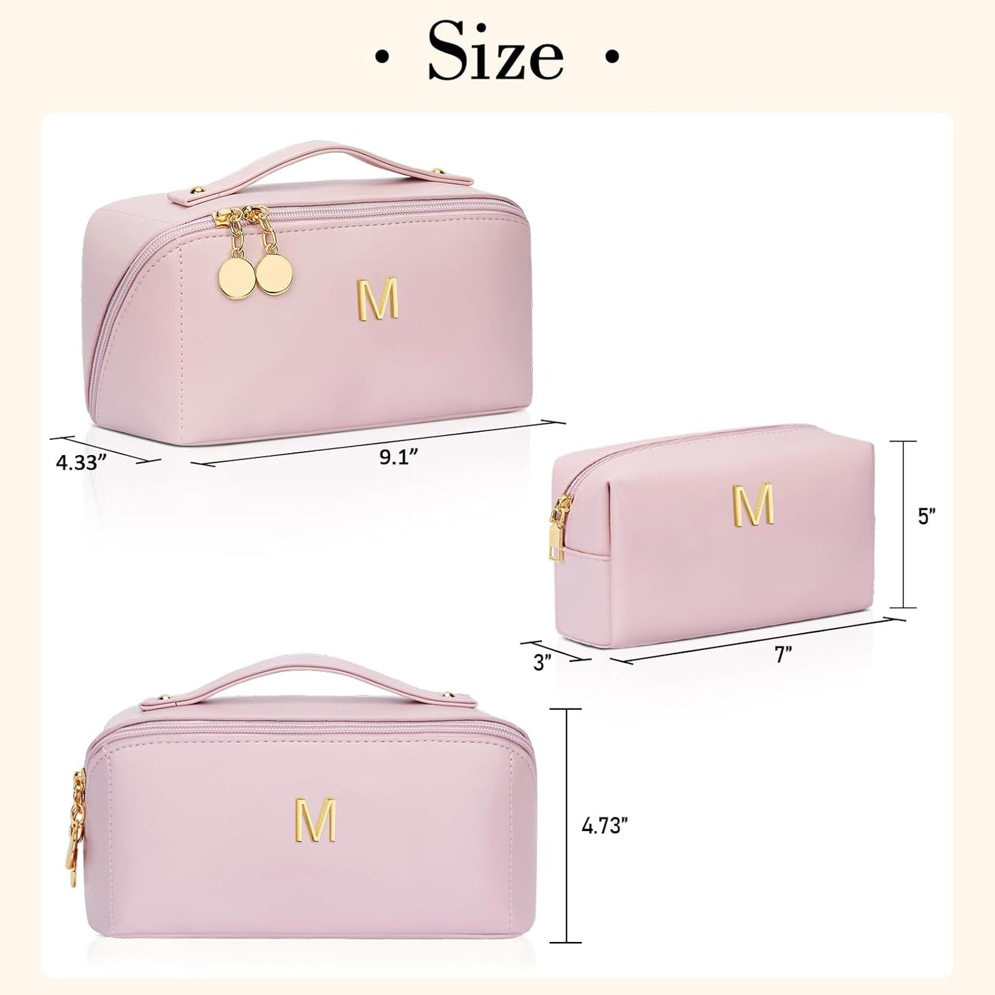 Birthday Gifts for Women Teen Girl, Personalized Initial Makeup Organizer Bag Set, Open Flat Travel Cosmetic Bag With Clear Divider and Handle(Pink,M)