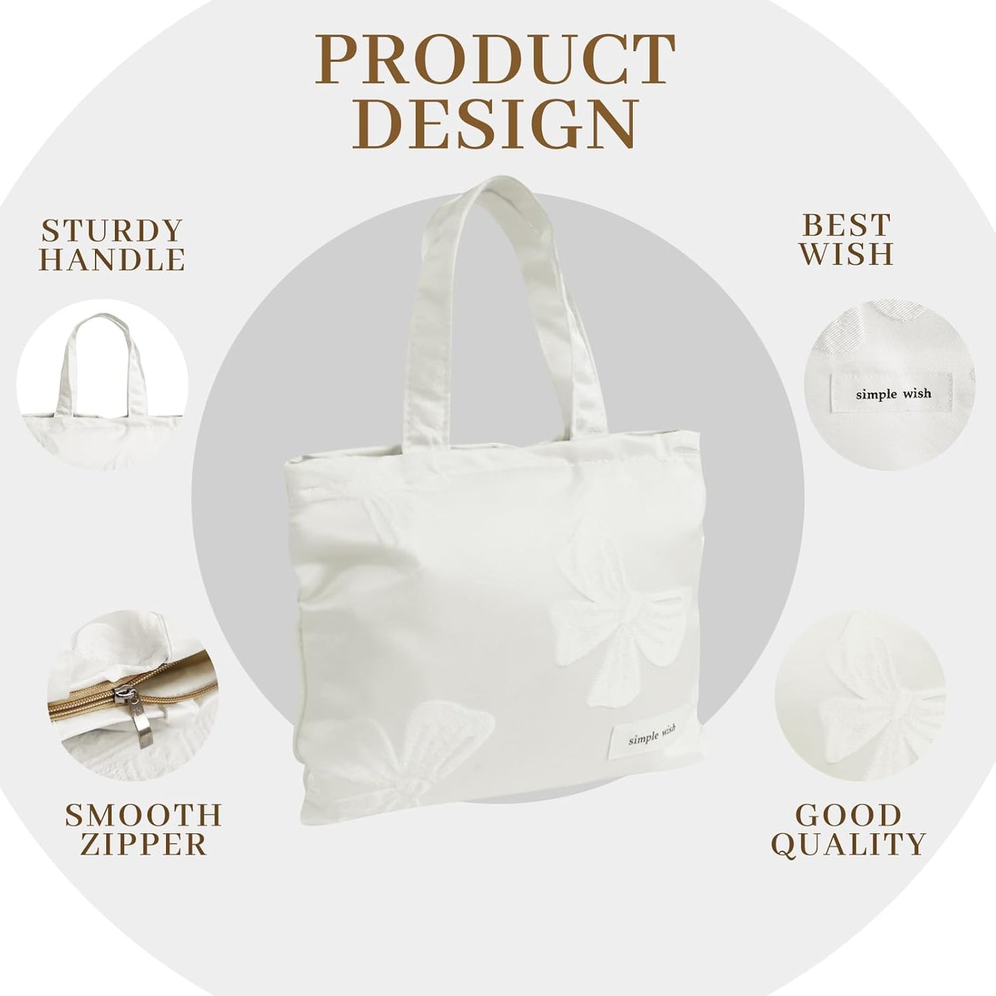 Wudygirl Makeup Bag Travel Cosmetic Bag for Women Small Makeup Pouch with Handle Zipper Cosmetic Pouch Handbag Aesthetic (White Bow)