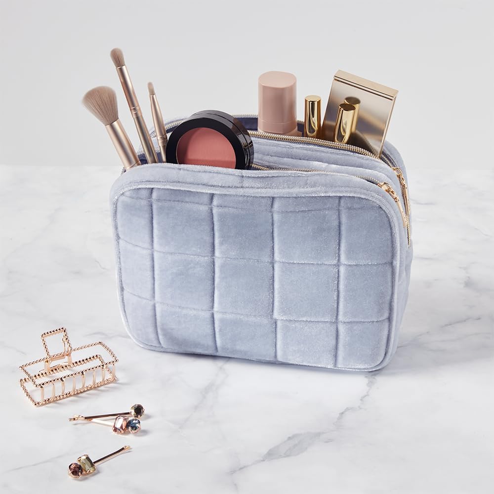 Conair Women's Double Zip Toiletry Travel Bag-Makeup Organizer-Gifts for her, Frosty Blue, 1 Count (Pack of 1)
