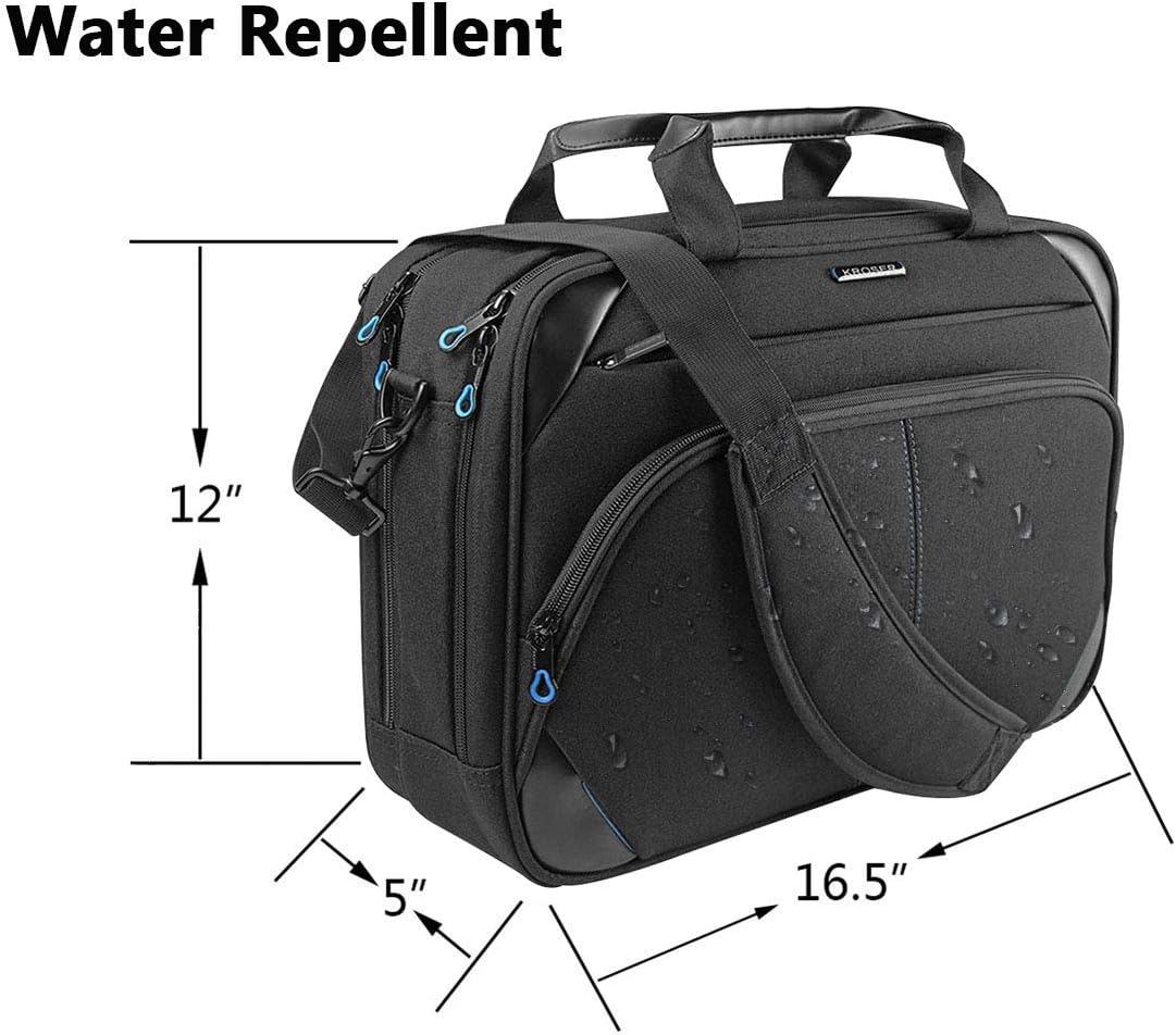 KROSER Laptop Bag 15.6 Inch Briefcase Messenger Bag Water Repellent Computer Case Shoulder Bag Durable Tablet Sleeve with RFID Pockets for Business/College/Women/Men - Black/Blue