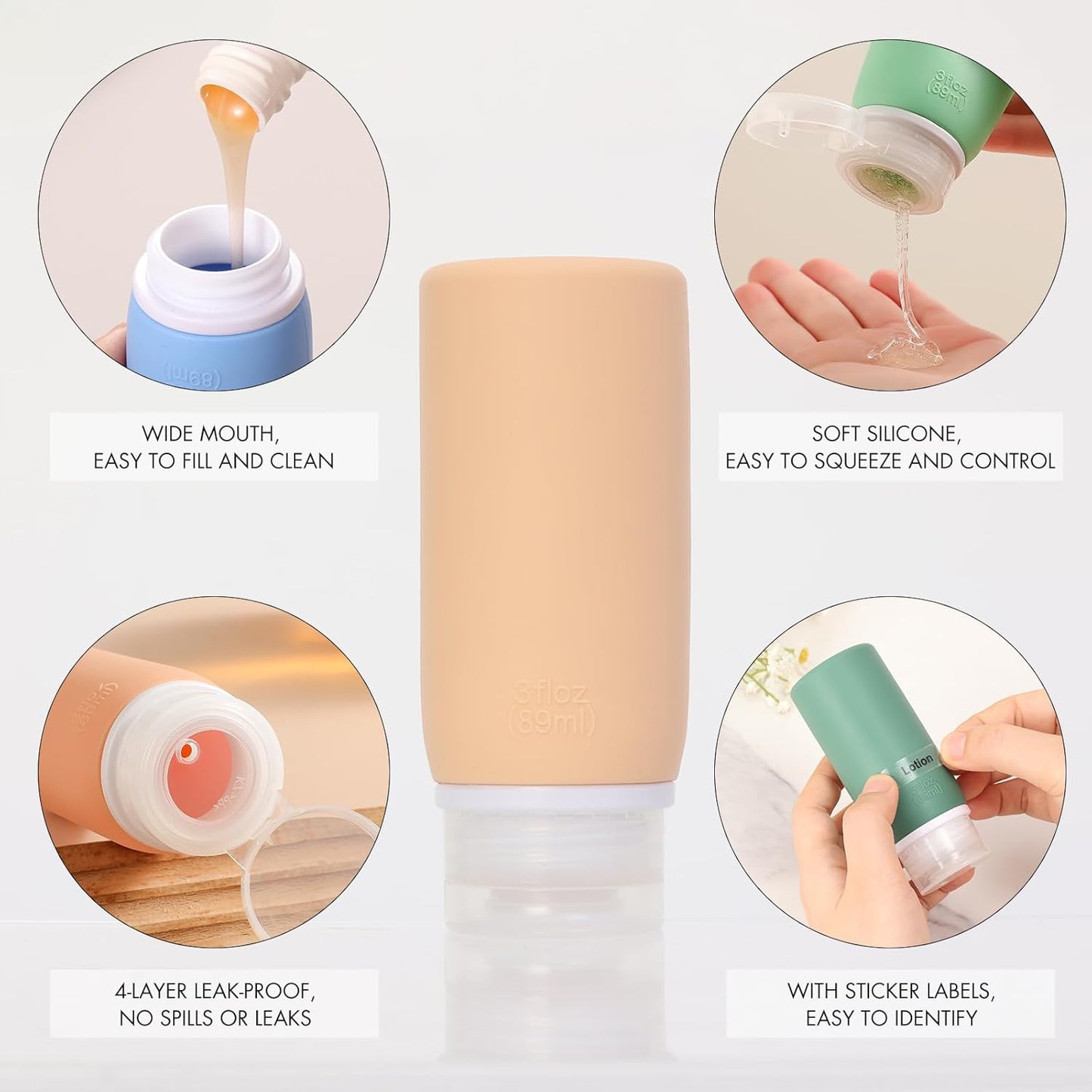 Muslish 21 Pack Travel Bottles for Toiletries, Leak-Proof TSA Compliant Silicone Travel Size