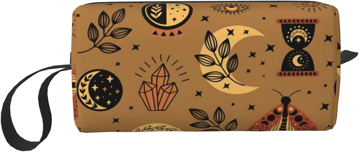 Mystical Moon & Star Makeup Bag Small Organizer Small Travel Cosmetic Bags Compact Durable Oxford Fabric Multi-Purpose Storage Perfect for Travel, Gym, Daily Use
