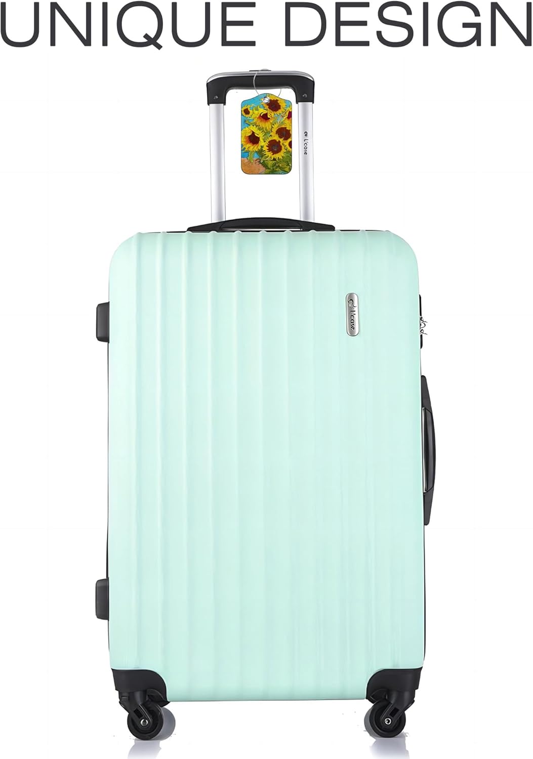 2 Pack Luggage Tags for Suitcase,Sunflowers Oil Painting PU Leather Idea Baggage Tag with Name Labels Privacy Cover Metal Ring Men and Women Travel Cruise Labels