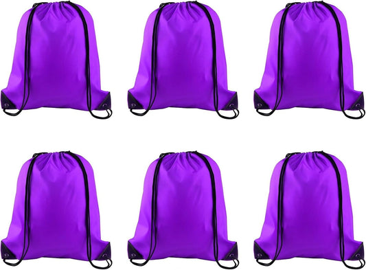PLULON 6 Pcs Drawstring Bags Bulk Purple Drawstring Backpack String Backpack Cinch Sack Sport Gym Backpack Bags for Yoga Traveling Outdoor Sports