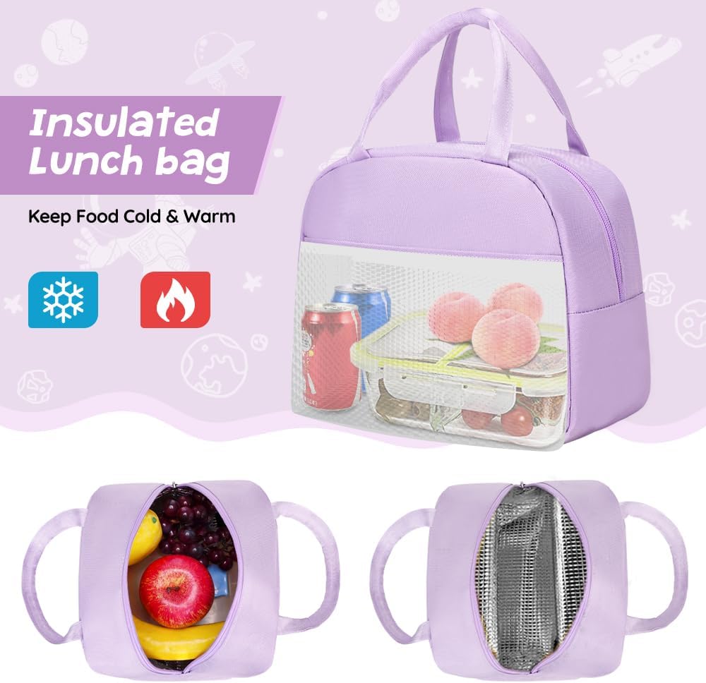 Girls' Backpack - Schoolbag for Kids & Teens, Waterproof & Lightweight, Elementary to Middle School, Casual Daypack with Lunch Bag Set