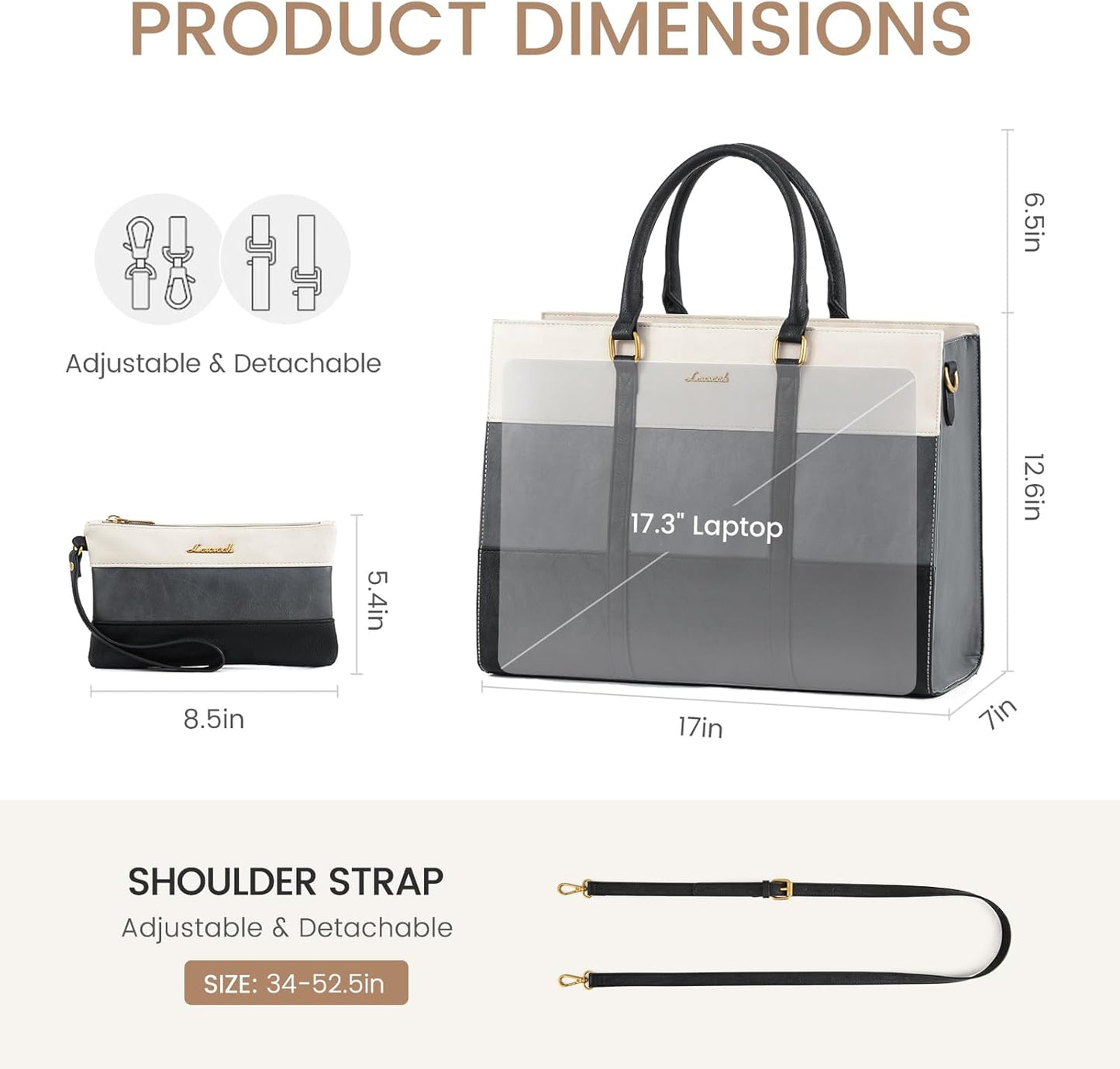 LOVEVOOK Laptop Bag for Women 17.3 Inch Laptop Tote Bag Vintage Leather Work Bags for Women Professional Computer bag