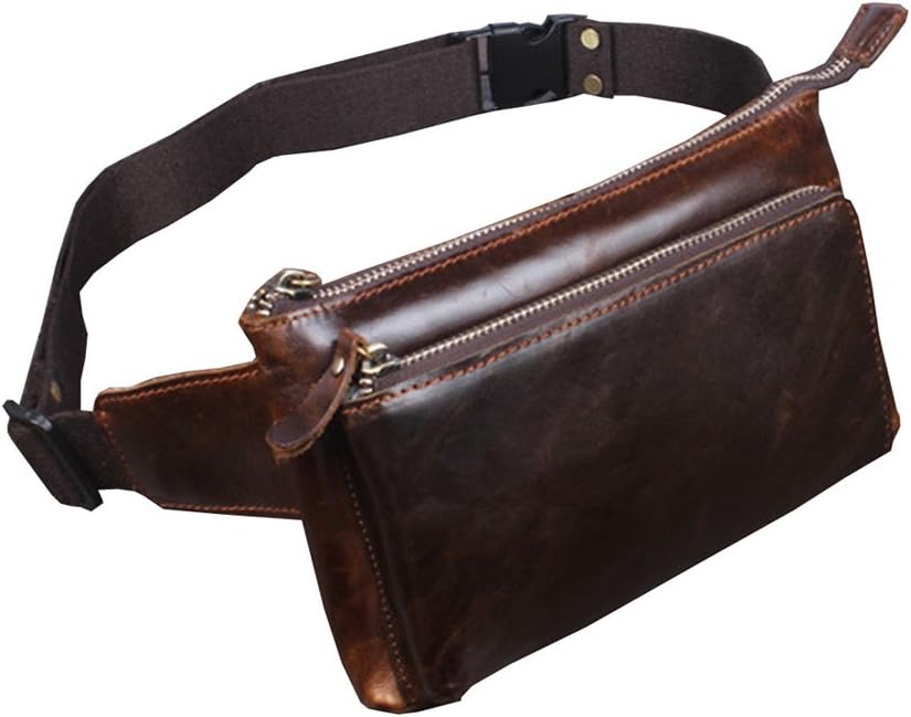 Hebetag Leather Waist Pack Fanny Bag for Men Women Outdoor Travel Sports Running Walking Hiking Hip Bum Belt Slim Cell Phone Purse Casual Waist Wallet Pouch (#01Coffee(Oil Wax Leather))