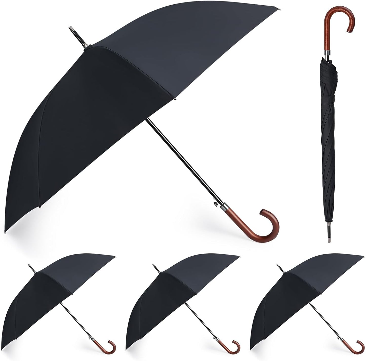 Silkfly 48 Inch Auto Open Umbrella Wooden J Stick Vintage Handle Windproof Unbreakable Wedding Fast Drying Rain Umbrella