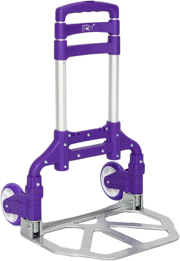 FCH Folding Hand Truck Aluminum Portable Folding Hand Cart 165lbs Capacity Handy Dolly Cart Ideal for Home, Auto, Office,Travel Use,Purple