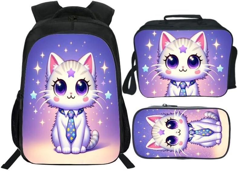 School Backpack Set for Girls Boys 3-in-1 Kids Teens Elementary Middle School Bookbag with Lunch Bag Pencil Case