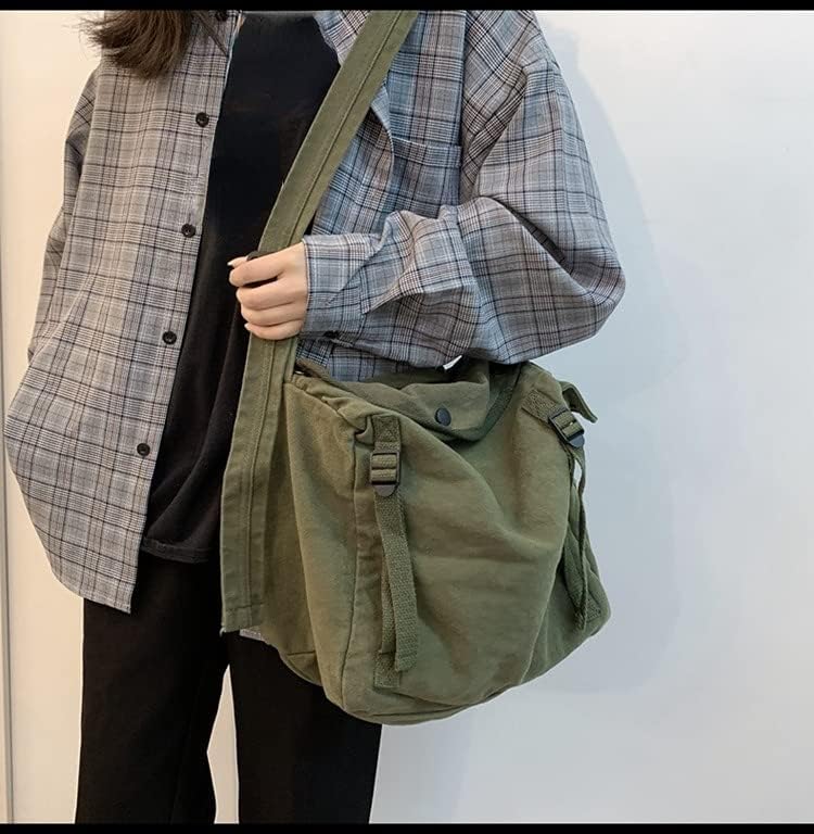 Womens Mens Crossbody Bag Canvas Messenger Bag for School Aesthetic Hobo Bag Vintage Harajuku