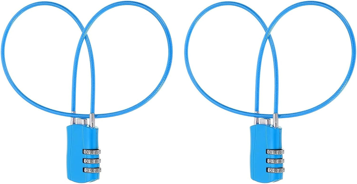 MECCANIXITY 2 Pcs Luggage Travel Lock, 3 Digit Cable Combination Lock 1-3/16" Width Body with 20" Long Cable for Suitcase Bag Cabinets Small Fences Gym, Blue