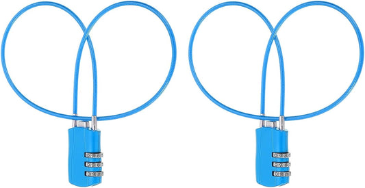MECCANIXITY 2 Pcs Luggage Travel Lock, 3 Digit Cable Combination Lock 1-3/16" Width Body with 20" Long Cable for Suitcase Bag Cabinets Small Fences Gym, Blue