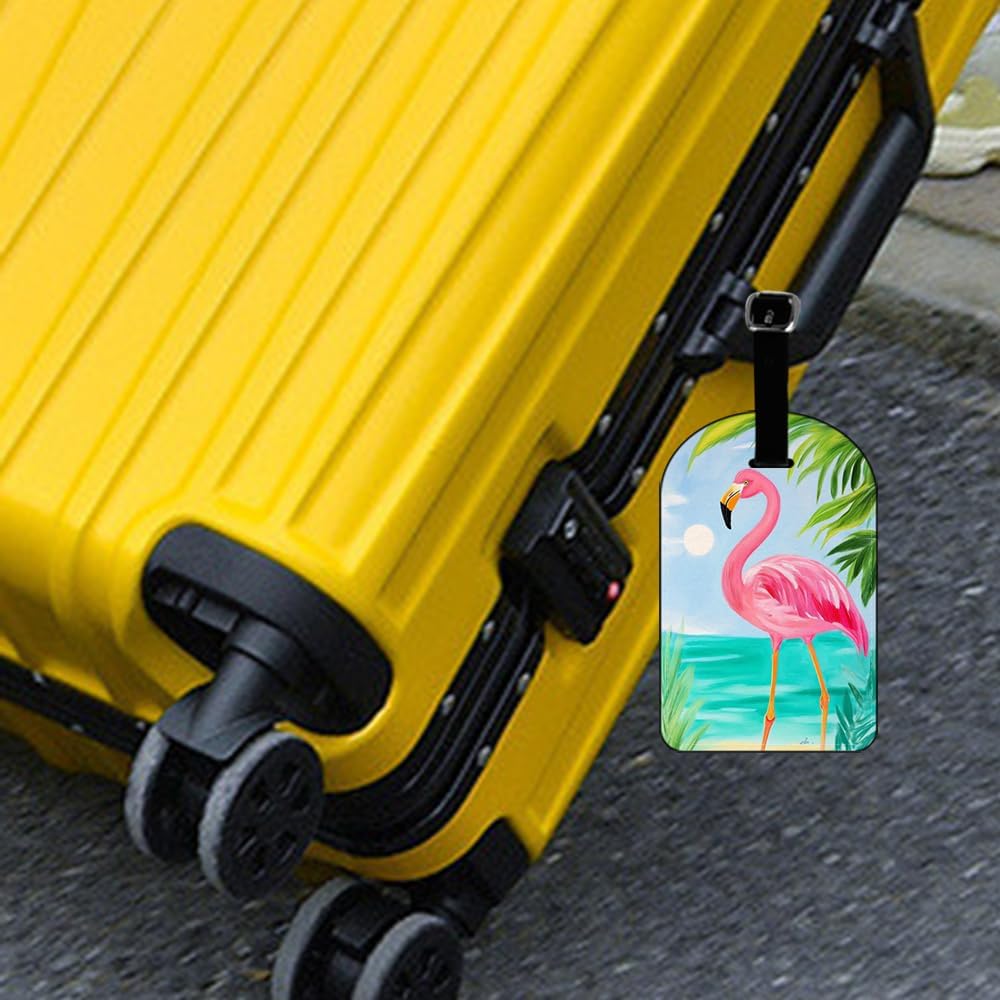 Flamingo and Palm Luggage Tag Beach VacatiOn Leather Travel Bag Labels Suitcase Luggage ID Tags
