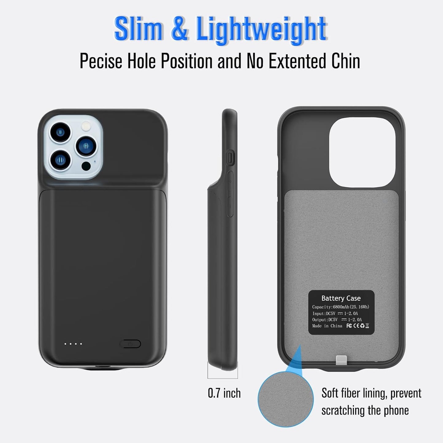Gladgogo Charging Case for iPhone 13 Pro Max, Real 6000mAh Ultra Slim Powerful Battery Case Charger Portable External Lightweight Smart Battery Pack Compatible with iPhone 13 Pro Max, 6.7 inch, Black