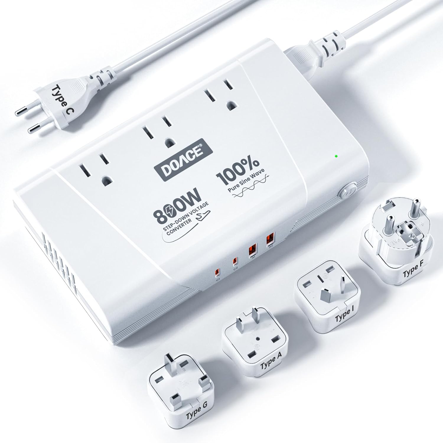 DOACE 800W Pure Sine Wave Voltage Converter US to Europe - 220V to 110V Converter for European