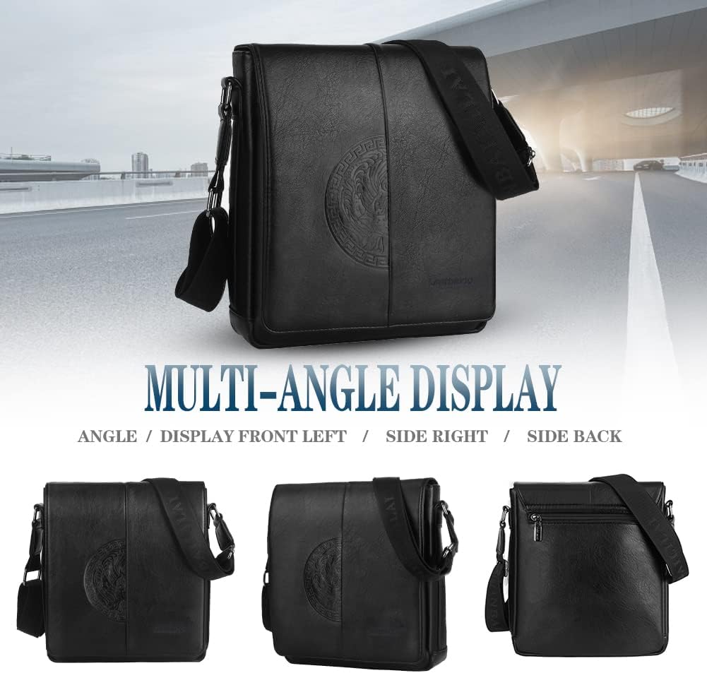 Leathario Men's Crossbody Bag, Vegan Leather, Shoulder Purse Side Sling Satchel, Small Messenger for Travel Work Daily