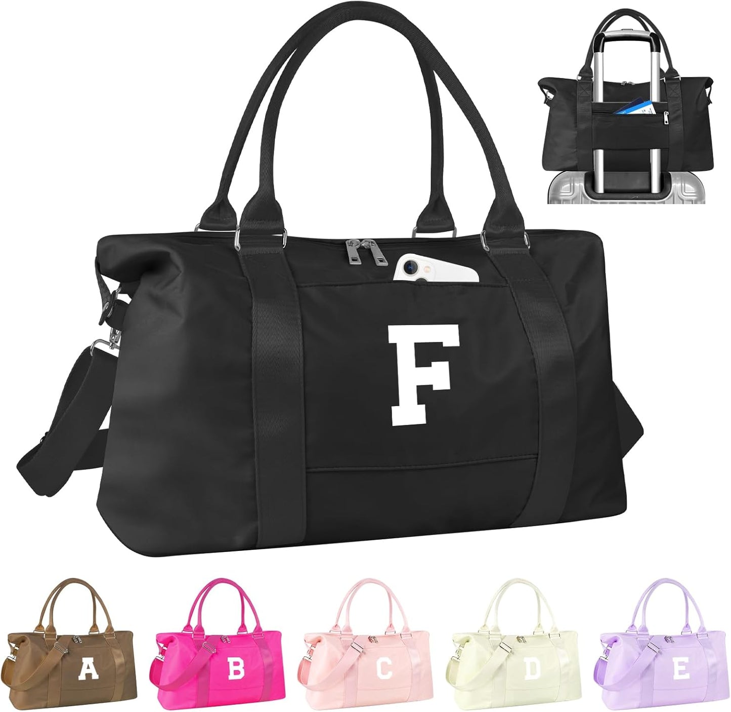 Initial Travel Duffel Bag Sports Gym Bag for Boys Teen Birthday Gifts,Black Personalized Weekender Bag Carry On Tote Bags for Men,Waterproof Overnight Luggage Bag Airplane Travel Essentials(Letter F)