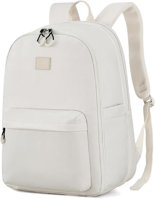 Hanke Expandable Travel Backpack for Women Men, 30L Carry On Backpack Flight Approved, Water Resistant Personal Item Travel Bag Fits 15.6 Inch, Dry & Wet Pocket Weekender Daypack, Off-White