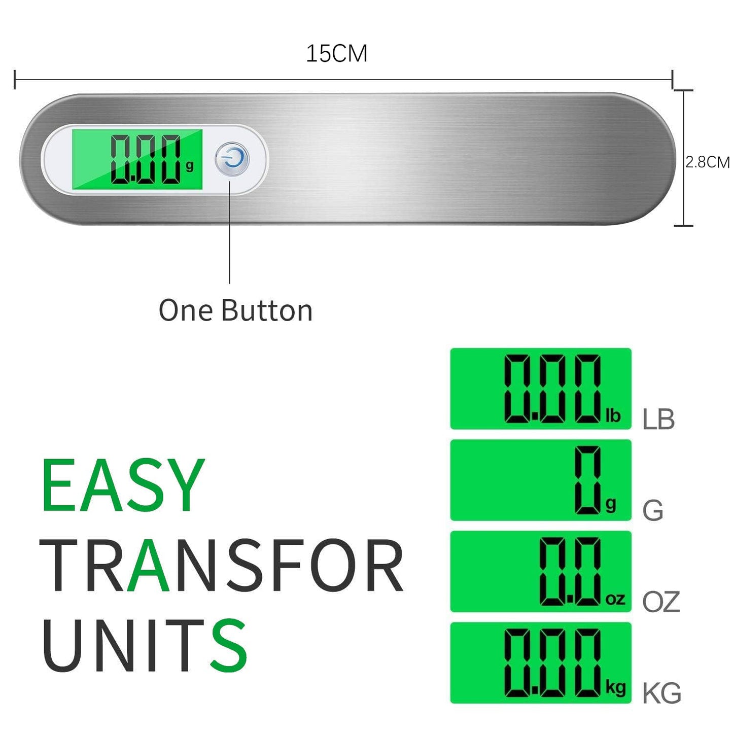 Rechargeable Digital Travel Scale with Strap for Luggage Suitcase Baggage Weighing, Weight Max up to 110 Lbs/50kg & LCD Display Screen Design,USB Type-C Port (Silver)