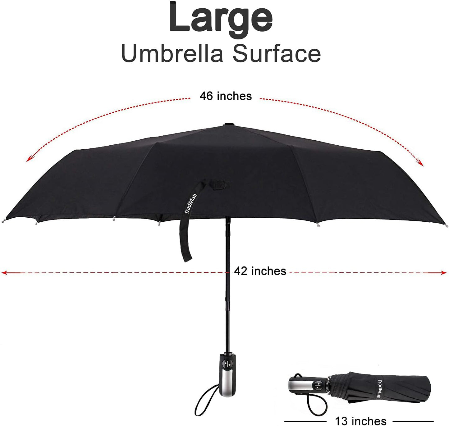 TradMall 4 Pack Travel Umbrella Windproof Portable 46 Inches Large Canopy Ergonomic Handle Auto Open & Close