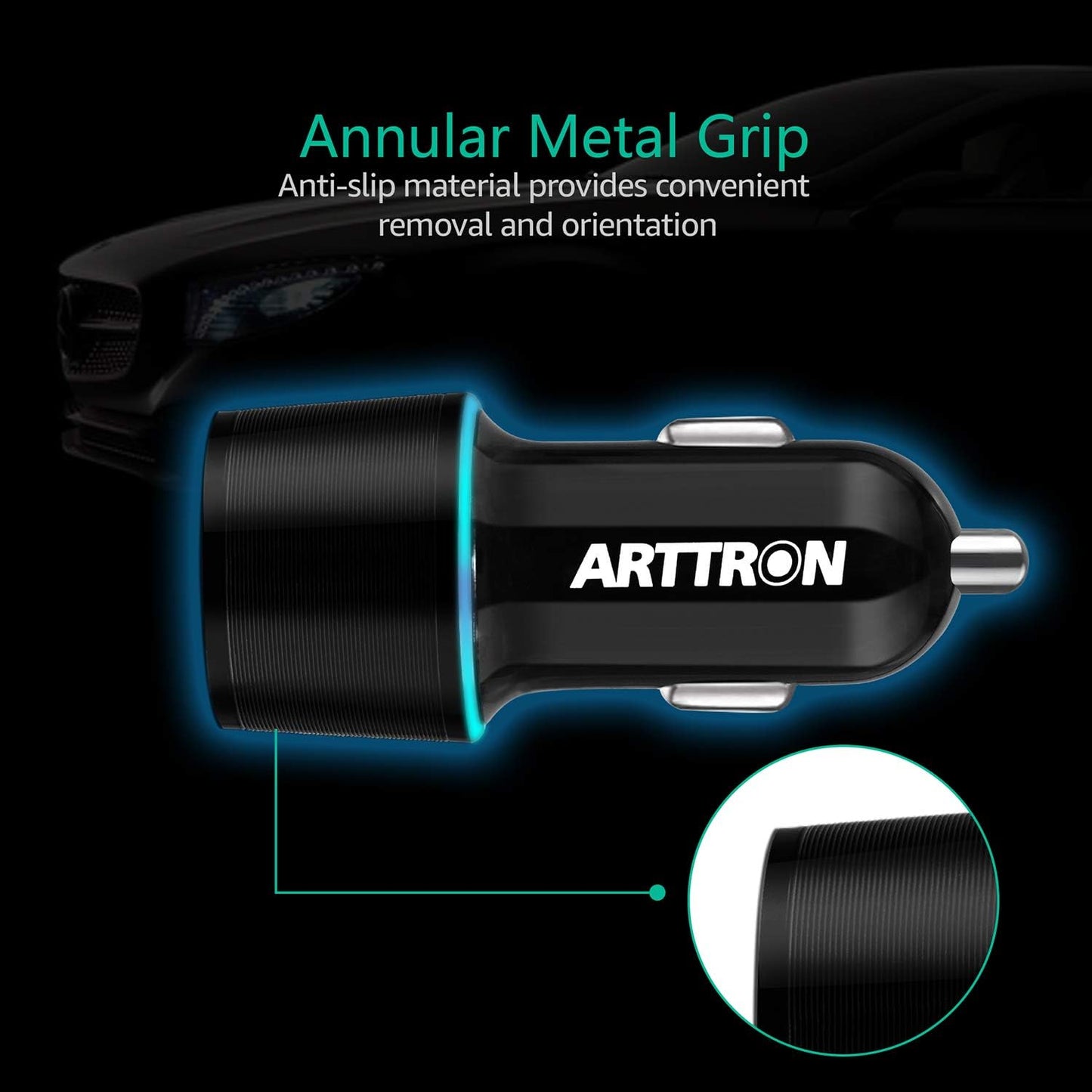 Fast USB Car Charger, Arttron Quick Charge 3.0 24W 4.8A Car Charger Adapter. with 3ft USB Type C &Micro 2 in 1 Fast Charging Cable,for iPhone/Samsung S24/S23/S22/S22+/Ultra/S21/Note 9/S10/