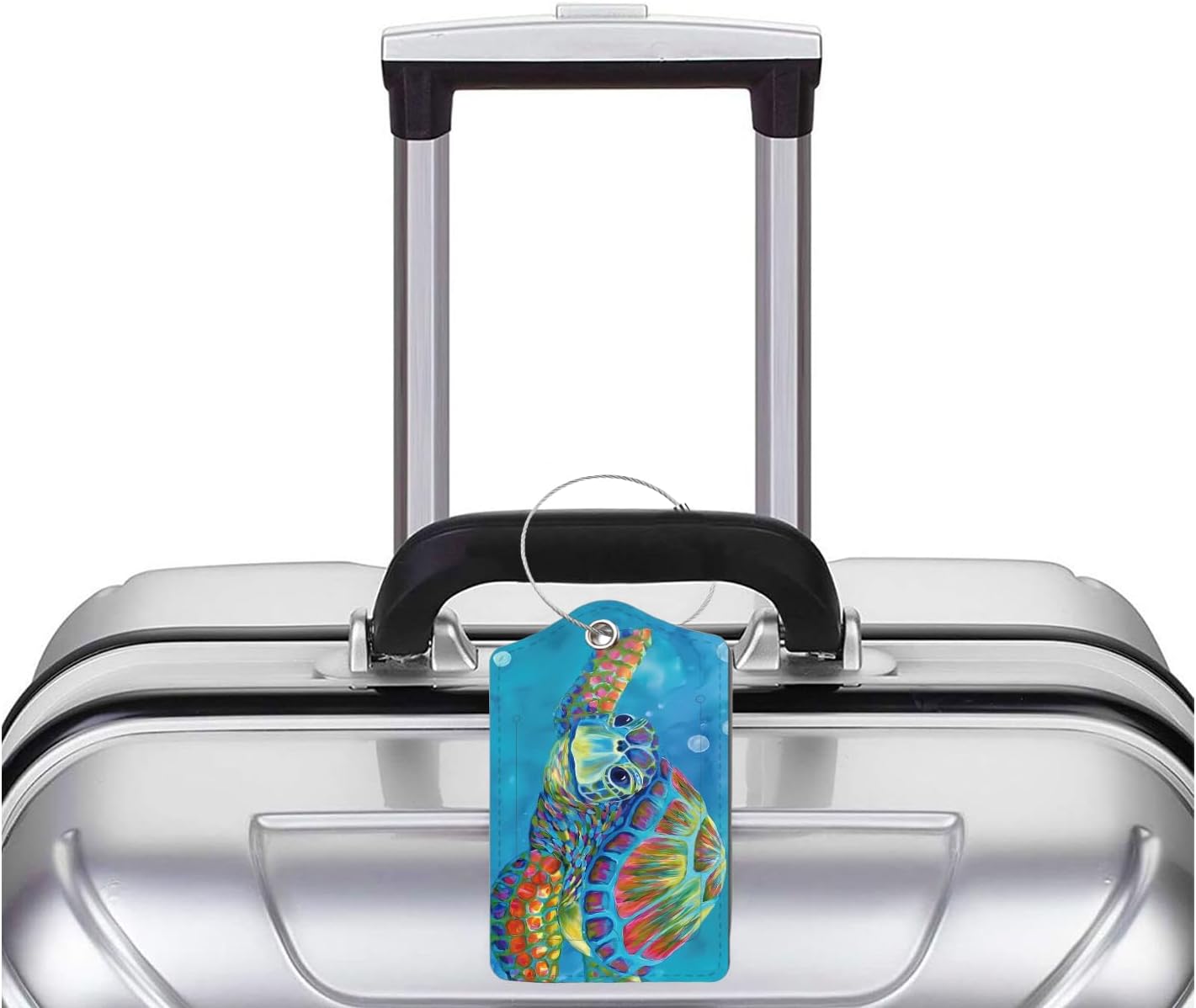 2 Pack Luggage Tag for Suitcase, Cute Unique Leather Bag Tags Identifiers Privacy Cover ID Label with Durable Steel Loop for Women Men Kids Girls Travel，TurtleA
