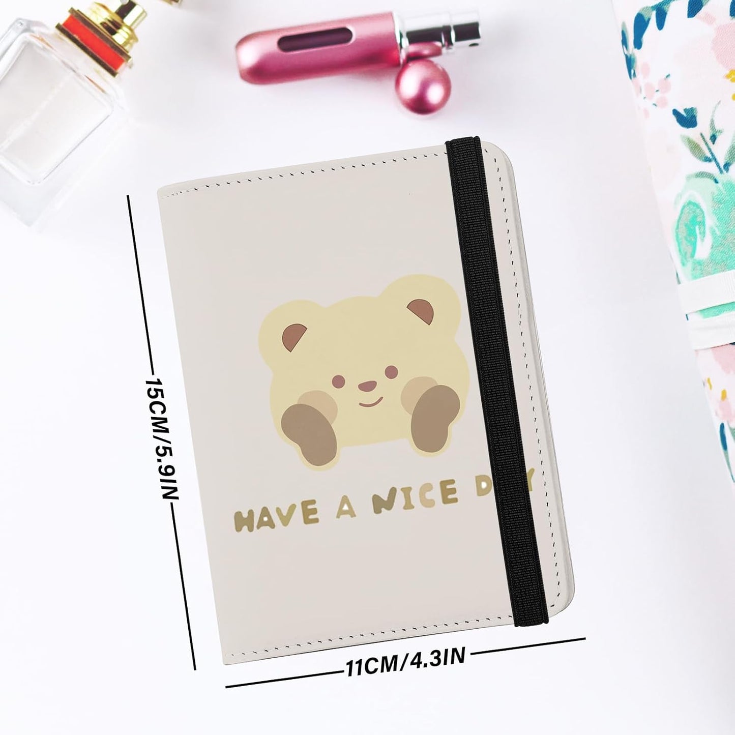 Cute Passport Holder and Holder Combo Passport Cover with Compatible Wallet Credit Card Protector RFID Blocking Women Men (Beige Bear)