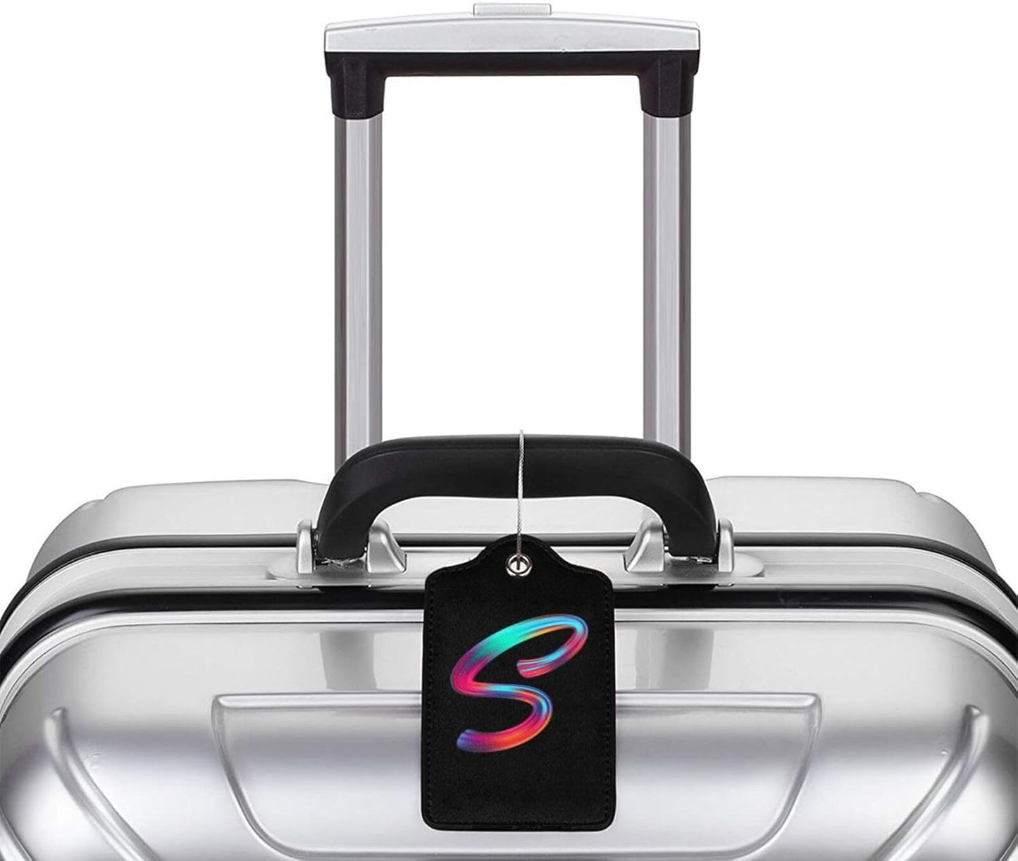 2 Pack Initial Luggage Tags for Suitcase, Colorful Letter Design Cruise Name Bag Tags, Novelty Baggage Identifiers with Full Privacy Cover, Leather ID Label for Women Men Kids Travel, Rainbow Letter S
